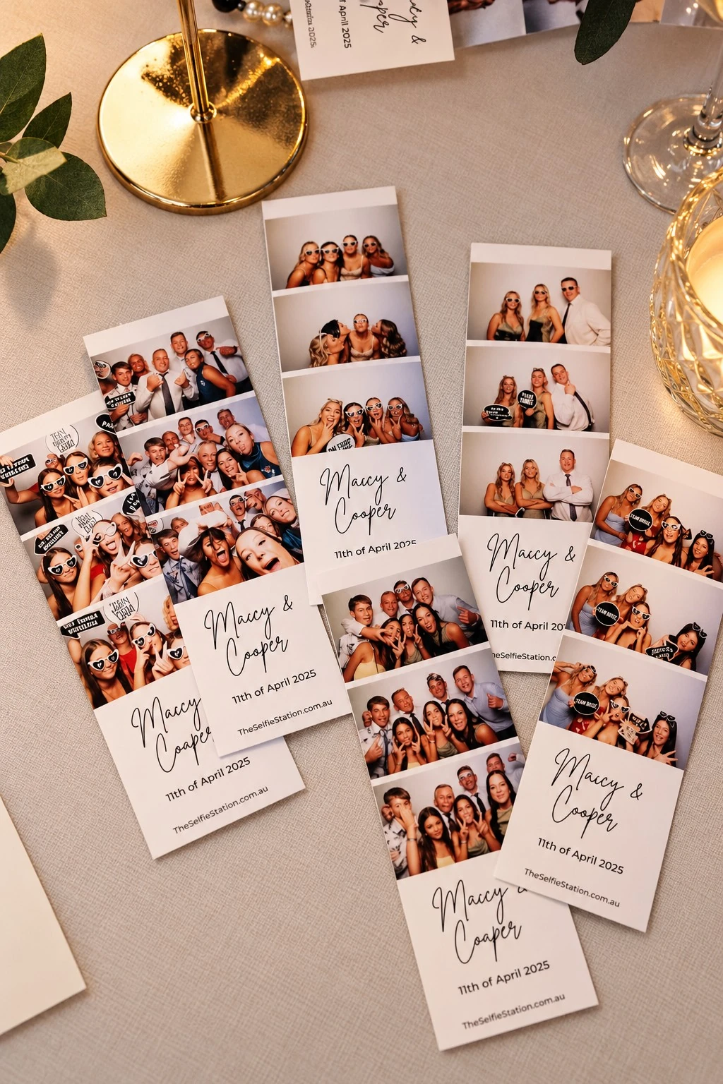 Real printed photo strips from The Selfie Station at a wedding reception